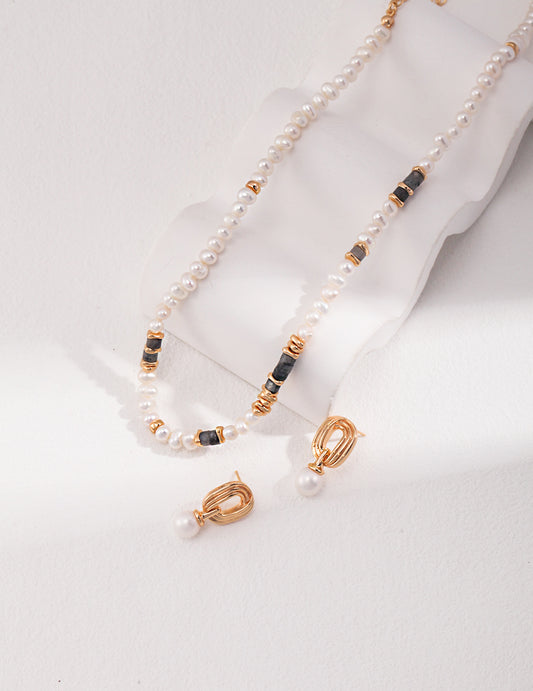 Black Glitter Stone Pearl Necklace